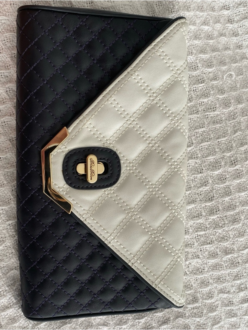 Brooks brothers Quilted dark blue & white Envelope Clutch with Gold Accent
